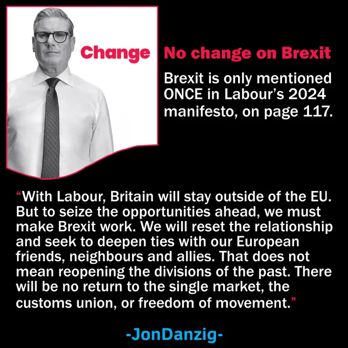 Back in December 2020, I ran a story headlined, ‘EU won't feature in Labour's next manifesto, says Keir Starmer’.
Few believed it then. But it has come to pass.