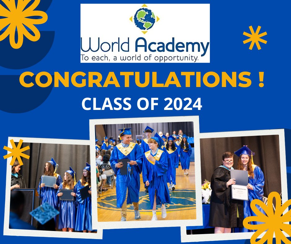 Congratulations to World Academy's 8th-grade graduating class of 2024!!!
Wishing you the best grand adventure as you enter high school next year! 
Stay in touch, visit the campus often, and share your achievements. You are all amazing. 

#FutureStartsHere