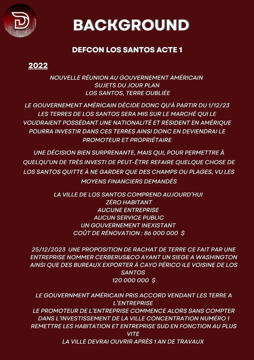 Defcon_Rp's tweet photo. 📢Venez découvrir le lore de Defcon RP! ✨

Découvrez une histoire riche et immersive, façonnée par les choix et les actions de nos joueurs.

Que vous soyez un vétéran du roleplay ou un nouveau venu, notre serveur vous offre une expérience unique et inoubliable.🚔🚗💰
#gtarp https://t.co/CxFu8nq9RA