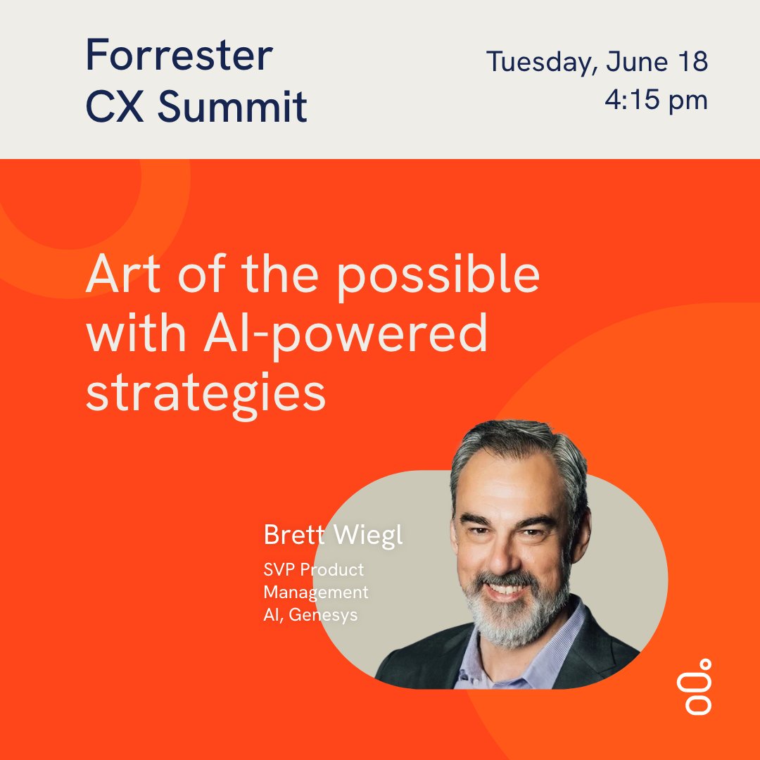 Genesys's tweet photo. Next week at @forrester's #ForrCX Summit, we'll have two transformative sessions:
✔️ Art of the possible with #AI-powered Strategies, with @brettweigl
✔️Harnessing the power of Genesys AI, with speakers frm @lighthouseworks and @unisys
See you there with all the AI insights! https://t.co/oLxbzUpiBE