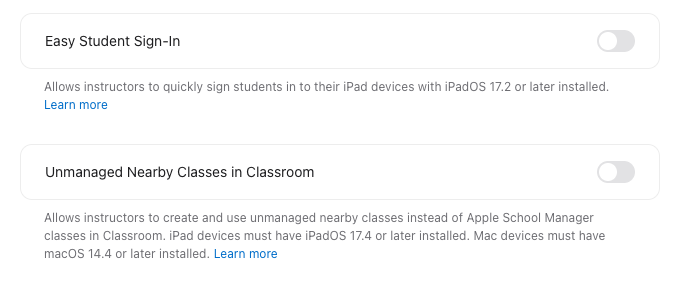 rsaeks's tweet image. Easy Student Sign-In: Allows instructors to quickly sign students in to their iPad devices
Use unmanaged nearby classes in Classroom: Allows instructors to create and use unmanaged nearby classes instead of Apple School Manager classes in Classroom 

support.apple.com/guide/apple-sc…