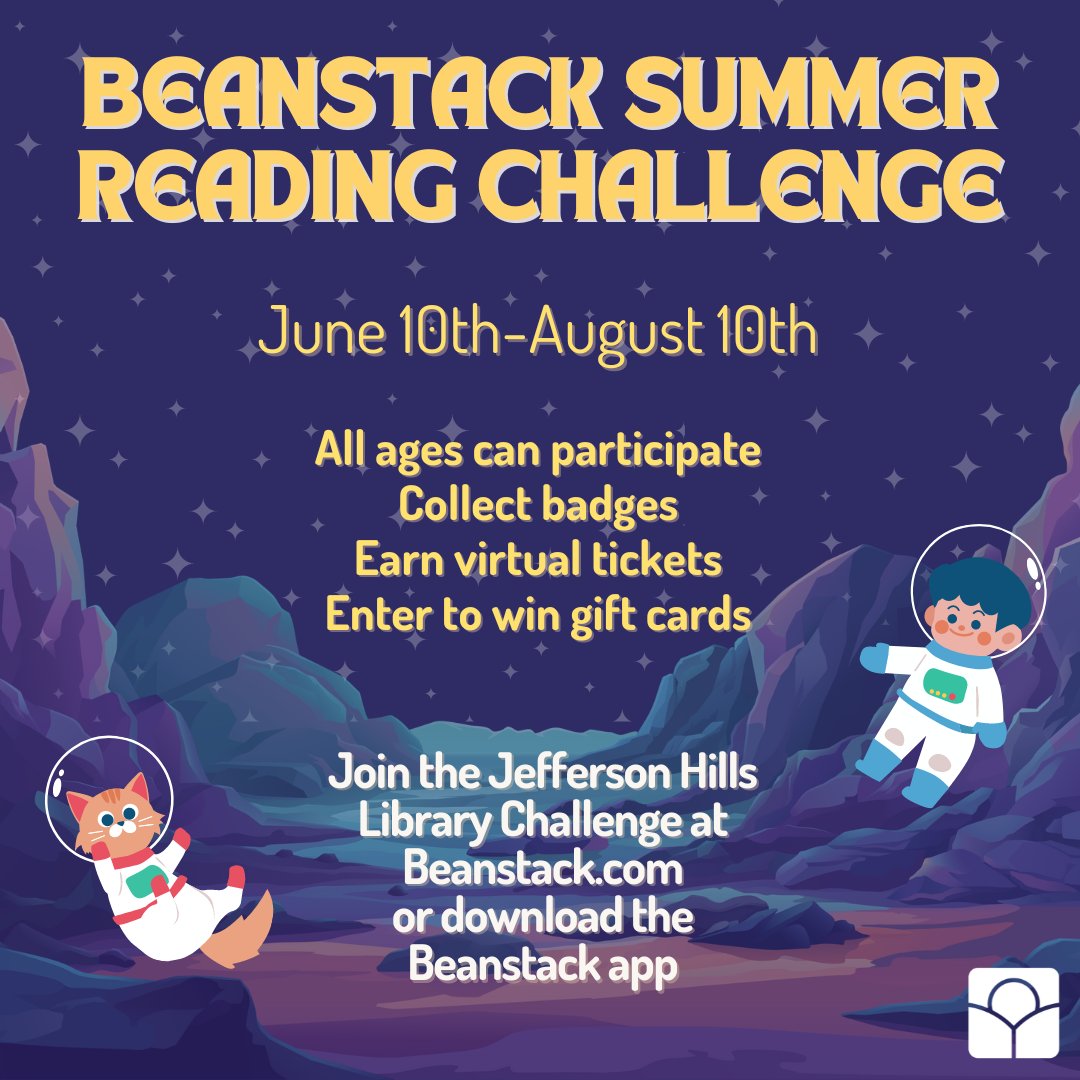 jeffhillslib's tweet photo. Did you know that you have the opportunity to log your summer reading for a chance to win gift cards?

Join our challenge by signing in or registering at https://t.co/mnIGjmQOi2 and select the "Jefferson Hills Public Library" challenge! https://t.co/GlTcP4GCci