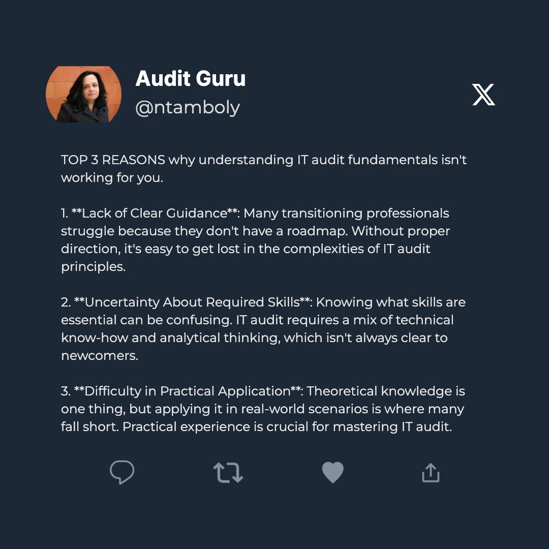 If you're struggling with these issues, you're not alone. Share your experiences or ask questions below. audit.guru #ITAudit #grc #100daysofcyber