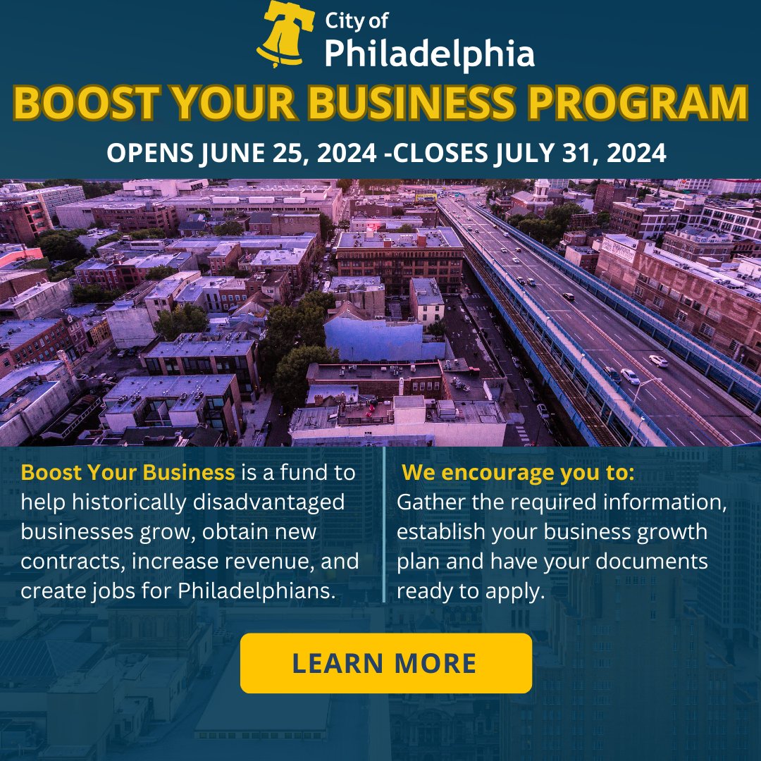 PIDCphila's tweet image. Launching soon! 📣Join an upcoming virtual information session to learn about @PHLCommerce&apos;s  Boost Your Business, a fund to help historically disadvantaged businesses grow, obtain new contracts, and create jobs for Philadelphians.

Learn more ➡️ bit.ly/3KGdBJG