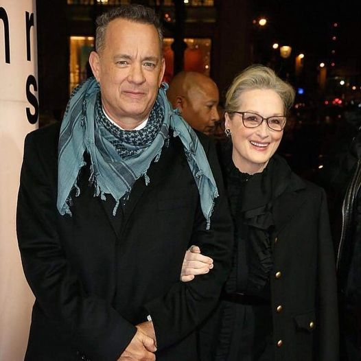Naila_Ayad's tweet photo. Tom Hanks wearing a Palestinian scarf . https://t.co/P59nOMjWK6