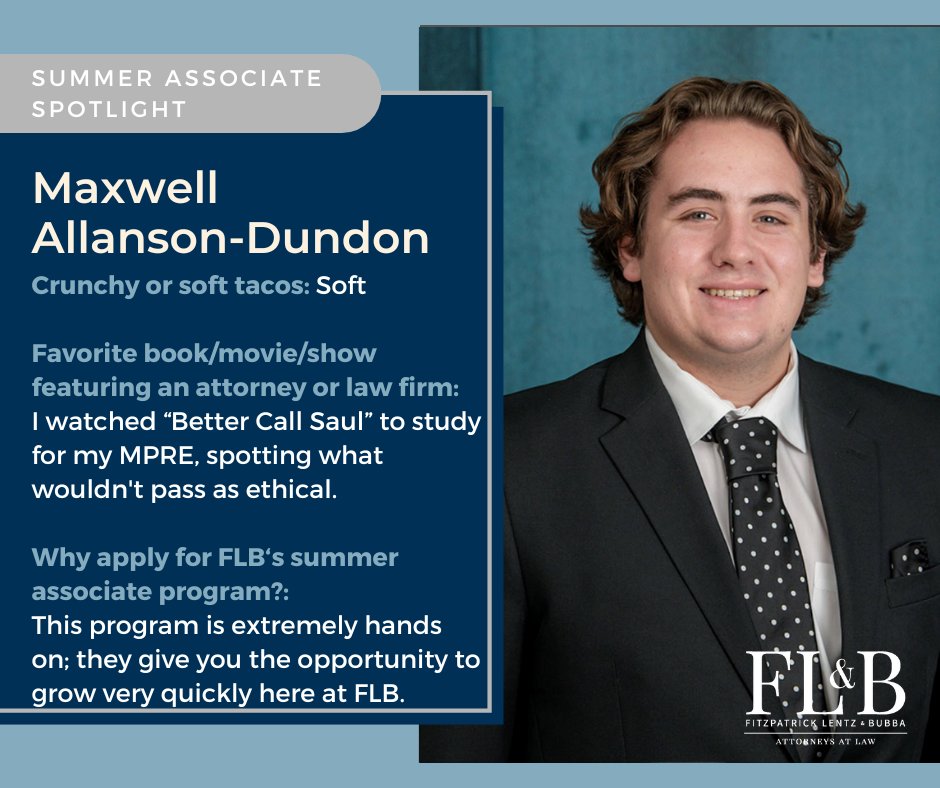 ✨ SUMMER ASSOCIATE SPOTLIGHT ✨

This season, we're lucky to have 2 summer associates! Get to know Max and see why he likes being part of the FLB team. 

It's not too early to start thinking about a legal internship. Apply now for our 2025 program ➡️ loom.ly/BPoRdYk