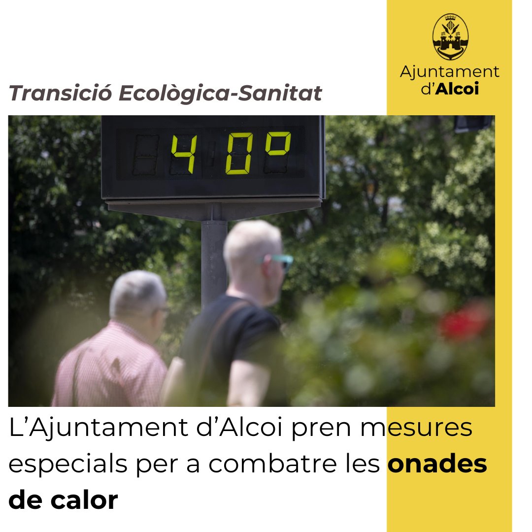 🌞🌡️Accés  a piscines i transport urbà gratuït, horaris d’estiu a les biblioteques i museus i obertura d’edificis municipals seran les mesures que es posaran a disposició de la ciutadania  mentre duren les alertes de les onades de calor 

 🔗alcoi.org/ca/portal/noti…

#Alcoi