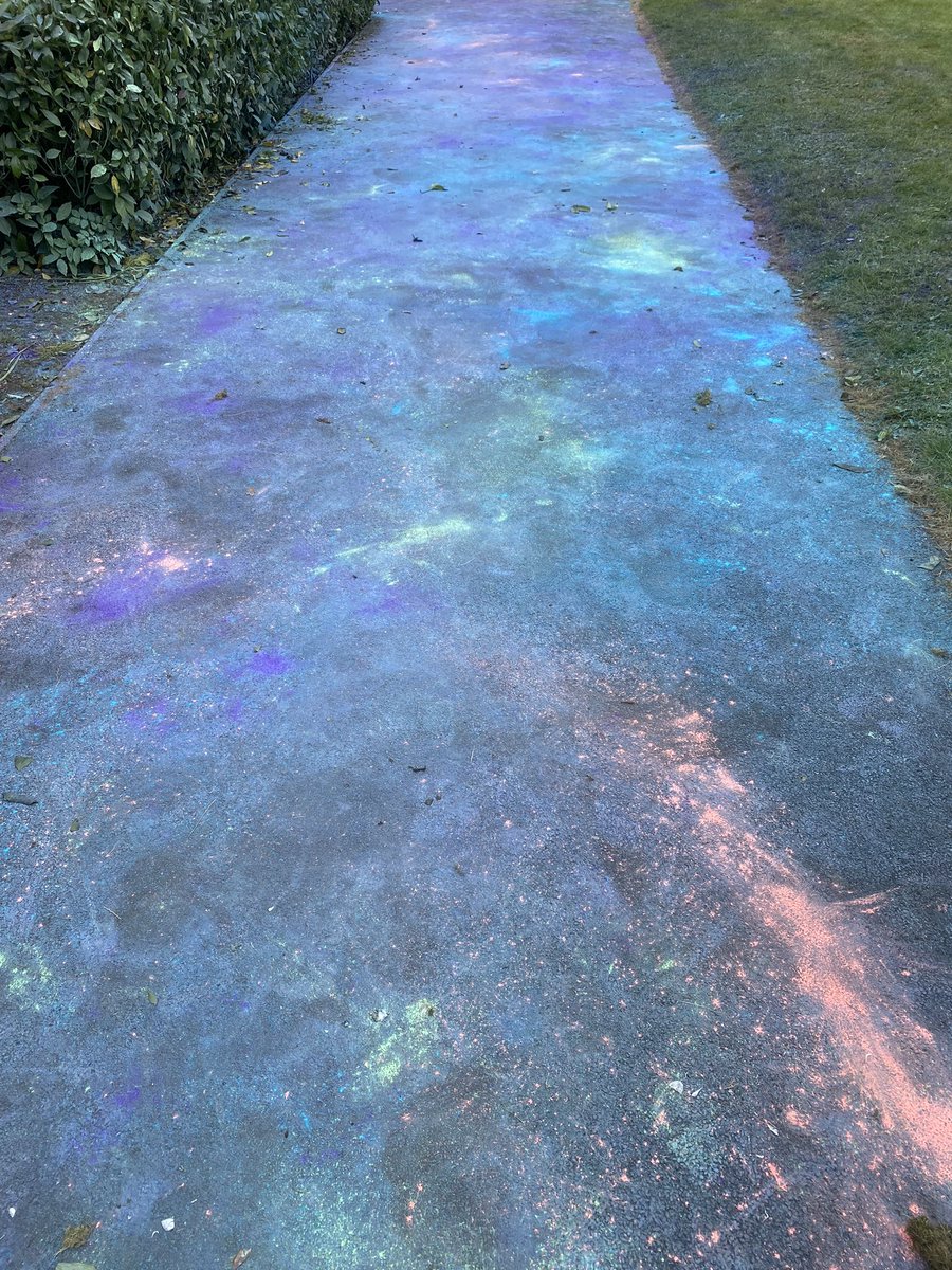 Y5Spire's tweet photo. Signs of a very successful colour run! One half of the Y5 team learnt from last year to prevent blue/green/pink hair and provided the suits 😂 @ShapeLearning https://t.co/k9b1CglAJy
