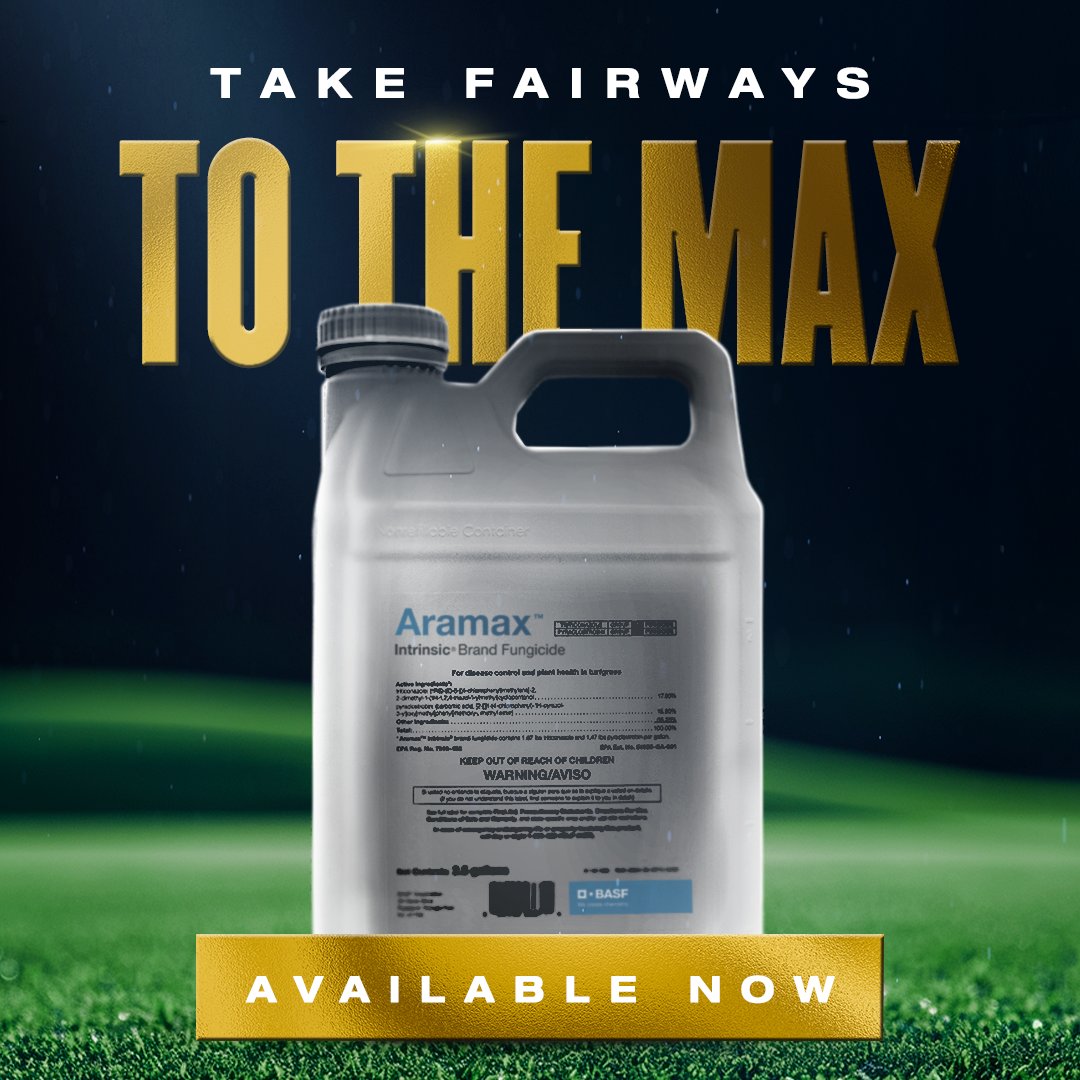 Introducing Aramax Intrinsic brand fungicide. A dual-active, broad-spectrum phenom of fairway disease control that fights up to 26 diseases while delivering powerful plant health benefits. Add it to your rotation today and take your fairways to the max. bit.ly/4544E66