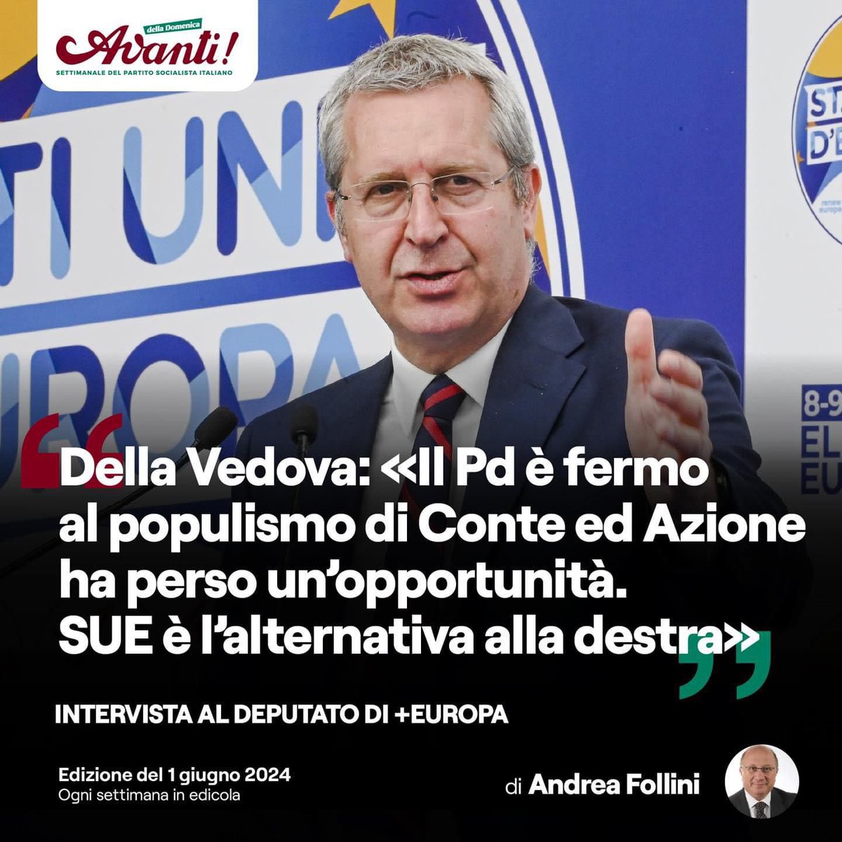 Il Pd è fermo al populismo di Conte. Azione ha perso una opportunità. #StatiUnitidEuropa è la vera alternativa! Andrea Follini mi intervista sull’Avanti della domenica! #europee2024 partitosocialista.it/avanti-della-d…