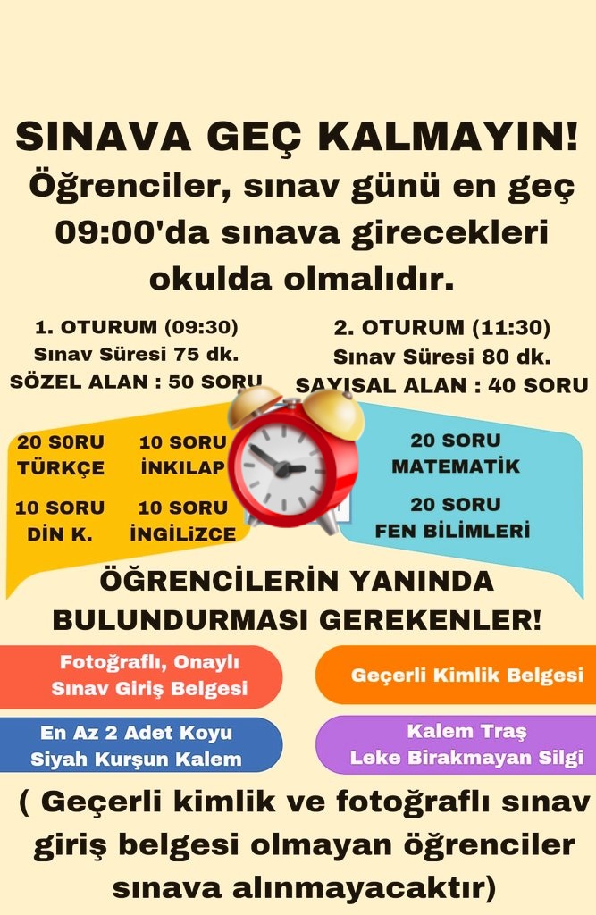 Sevgili öğrenciler, LGS sınavı, geleceğinizi şekillendirecek önemli bir adımdır. Ancak unutmayın ki sınav, sadece bir denemedir. Ne olursa olsun, her birinizin değeri paha biçilmezdir ve başarılı olabilecek güce sahipsiniz. Kendinize olan inancınızı kaybetmeyin. Başarılar 👏