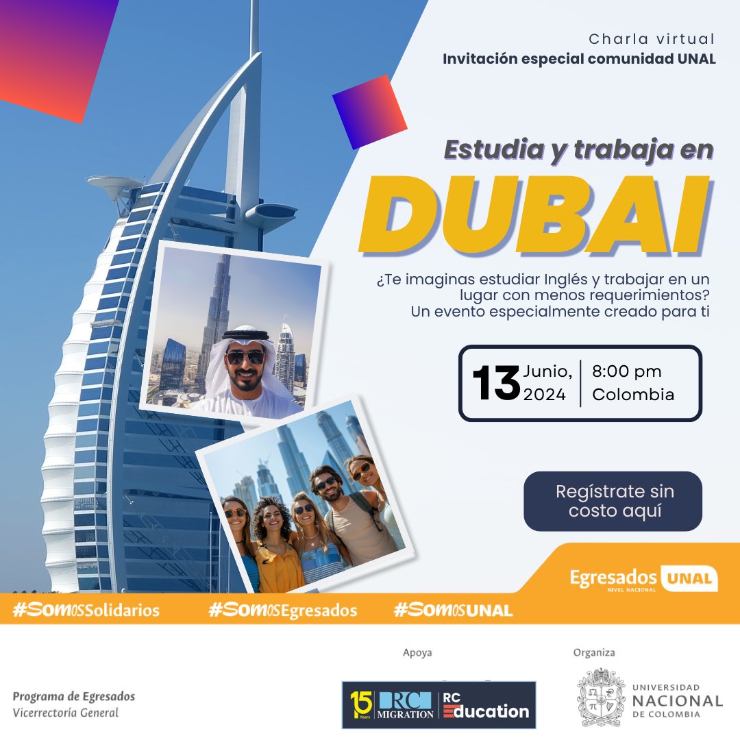 Comunidad UNAL ￼ Viaja, estudia, vive y trabaja en DUBAI, ciudad de innovadoras universidades. 🌎

¡Inscríbete sin costo a este encuentro y descubre cómo convertir Dubai en tu nuevo destino! 👉 tinyurl.com/2df7kpzm

#SomosBeneficios #SomosEgresados #SomosUNAL