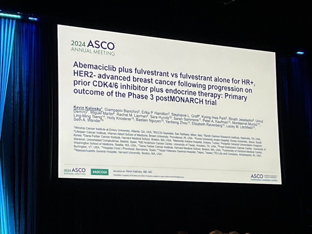 Beverly Moy (@beverlymoy) on Twitter photo <a href="/KalinskyKevin/">Kevin Kalinsky, MD, MS, FASCO</a> presents postMONARCH, the first trial showing benefit of continuing CDK4/6 inhibition after progression on prior CDK. Congrats to investigators, including senior author <a href="/MGHCancerCenter/">Mass General Cancer Center</a> <a href="/MGHBreastOnc/">MGH Breast Oncology</a> Seth Wander #ASCO24 <a href="/KalinskyKevin/">Kevin Kalinsky, MD, MS, FASCO</a> presents postMONARCH, the first trial showing benefit of continuing CDK4/6 inhibition after progression on prior CDK. Congrats to investigators, including senior author <a href="/MGHCancerCenter/">Mass General Cancer Center</a> <a href="/MGHBreastOnc/">MGH Breast Oncology</a> Seth Wander #ASCO24