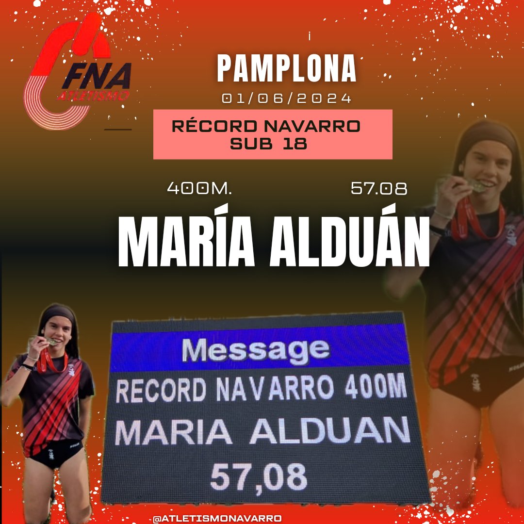Nos están acostumbrando mal nuestros atletas.

Esta tarde en Salamanca, Tristan Cárdenas ha batido el récord navarro de 100m.  con una gran marca de 10.45.

Y Maria Alduán,  en Pamplona ha batido el récord navarro sub18 en los 400m. con una marca de 57.08

Enhorabuena campeones!!