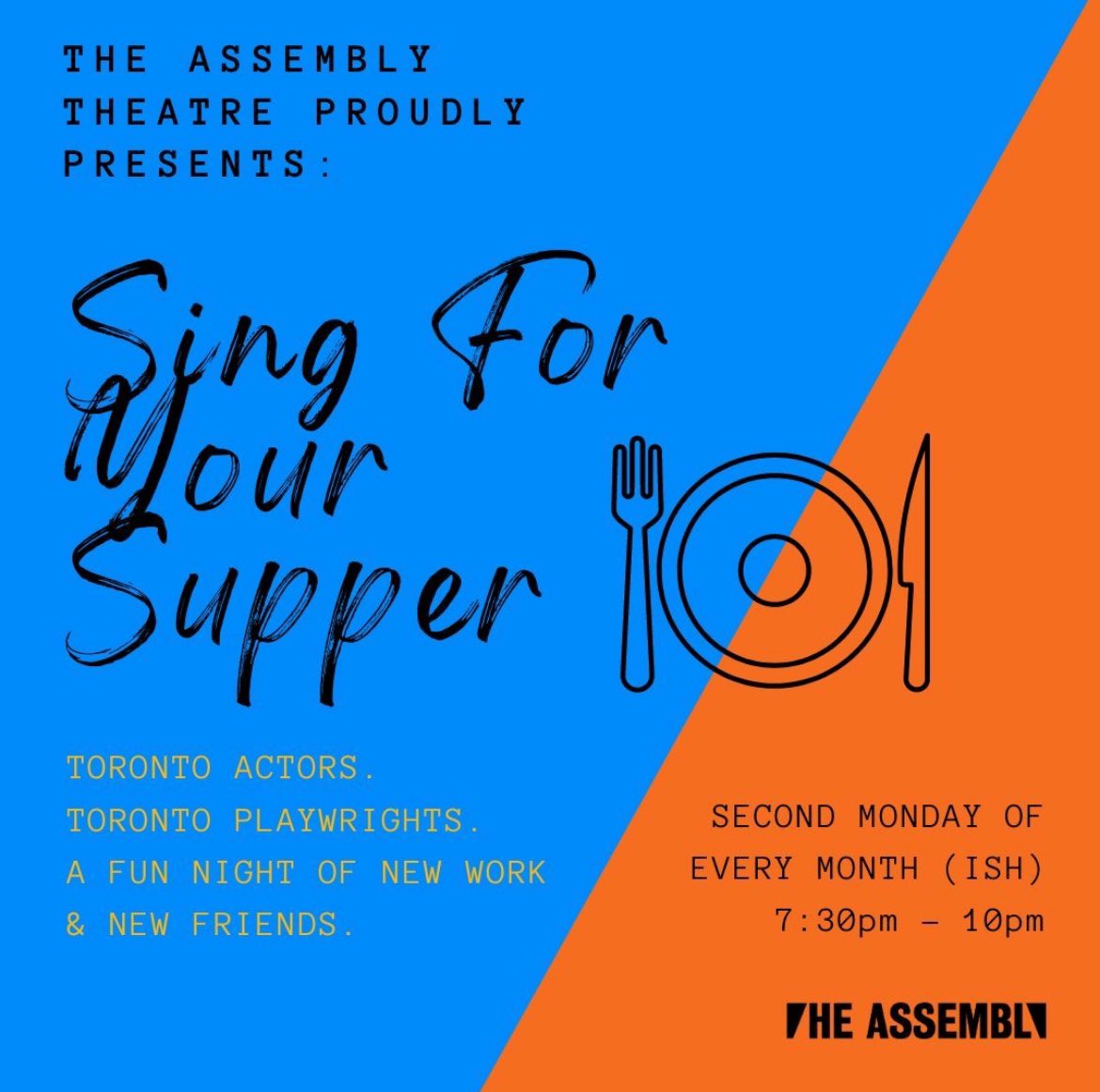 Sing For Your Supper is back Mon June 10!

#SFYS gives playwrights &amp; actors a chance to meet each other &amp; workshop new scripts before an audience. The cold reading series gives writers a chance to have their work read with no expectations 

#TheaTO

➡️ theassemblytheatre.com/singforyoursup…