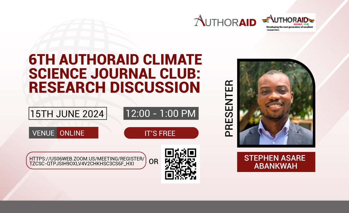 Dataking Consulting (@dataking_global) on Twitter photo Register to join this session on energy transition in Africa and Asia. Stephen Asare Abankwah will speak on a recent research paper on the topic. Join global south researchers as part of <a href="/authoraid/">Rising Scholars</a>,<a href="/INASPinfo/">INASP</a>, <a href="/authoraidghana/">Rising Scholars Ghana Hub</a>, <a href="/AuthoraidN/">Rising Scholars Nigeria</a>
Zoom: us06web.zoom.us/meeting/regist… Register to join this session on energy transition in Africa and Asia. Stephen Asare Abankwah will speak on a recent research paper on the topic. Join global south researchers as part of <a href="/authoraid/">Rising Scholars</a>,<a href="/INASPinfo/">INASP</a>, <a href="/authoraidghana/">Rising Scholars Ghana Hub</a>, <a href="/AuthoraidN/">Rising Scholars Nigeria</a>
Zoom: us06web.zoom.us/meeting/regist…