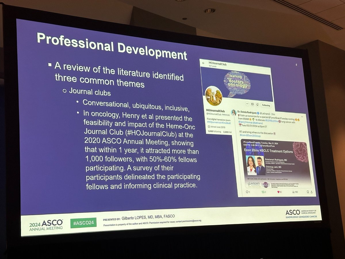 realbowtiedoc's tweet photo. Dr @GlopesMd of @SylvesterCancer discusses the transformative power of #SoMe in #professional development including #HOjournalclub, virtual tumor boards, and patient advocacy and connecting at professional meetings with @ASCO🎙️Featured Voices🎙️ #ASCO24 https://t.co/42nlAI8xNA
