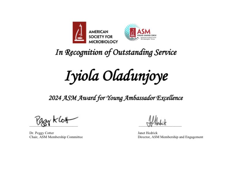 iyioladunjoye's tweet photo. Thrilled to share I've been selected for the inaugural 2024 @ASMicrobiology Award for Young Ambassador (YA) Excellence! 

Serving as YA to Nigeria 🇳🇬 for 3 years has been an incredible journey.

Join me at #ASMicrobe2024 on June 14 for the award presentation in Atlanta, GA! 🇺🇸 https://t.co/vCD9JNWL0m