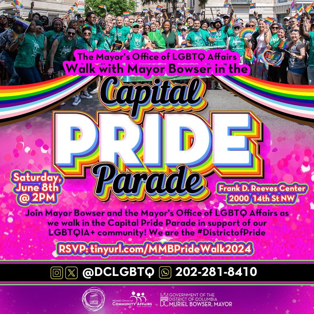It's officially Pride Month and we're ready to celebrate 🏳️‍🌈🏳️‍⚧️

The annual Capital Pride Parade is an opportunity to come together to support and celebrate our LGBTQIA+ community. Walk with us next weekend:

🗓️Saturday, June 8
⏰2PM
📍Frank D. Reeves Center