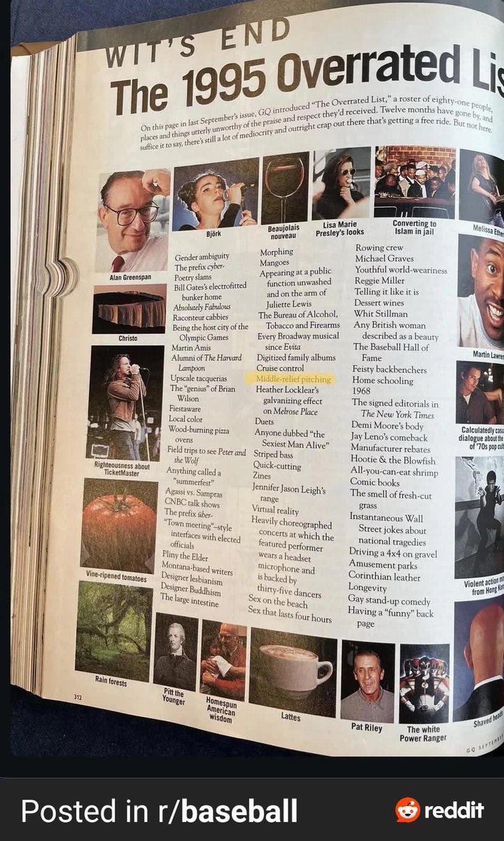gossipbabies's tweet image. GQ’s 1995 “Overrated List” could absolutely be published today and every item would make sense