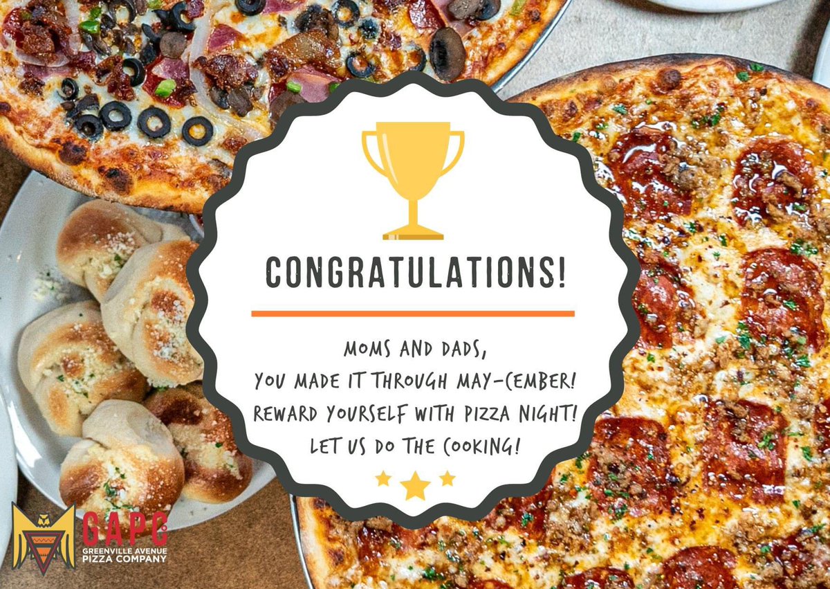 LiveByTheSlice's tweet photo. Parents,
Let's all take a collective deep breath. May events are over. Congrats from GAPCo! ๐ฅณ
#GreenvilleAvenuePizzaCompany #LateNightEats #PizzaSlayer #SlayPizza #PizzaLife #LowestGreenville #TreatYoself #GlutenFreeOptions #DallasFood #GAPC #FiveStars #DallasTx #DallasPizza https://t.co/u2s17gxW4H
