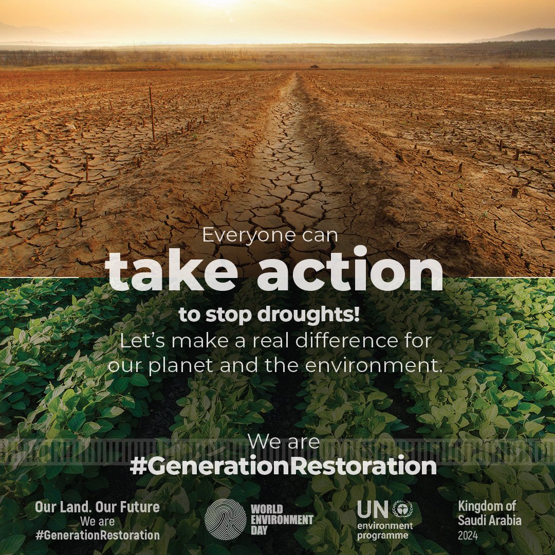 UNEP's tweet photo. How much do you know about droughts?

Ahead of #WorldEnvironmentDay, here is how droughts threaten livelihoods and biodiversity globally, amid the mounting impacts of the climate crisis.

#GenerationRestoration