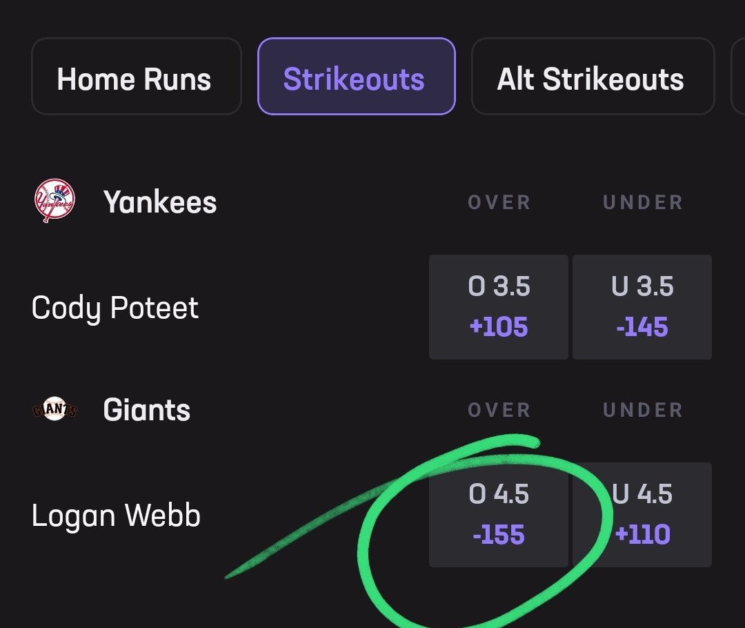 BigPicksEnergy's tweet photo. SPORTS BETTING 103: FIND THE BEST ODDS... SOMETIMES THEYRE RIGHT THERE IN FRONT OF YOU 

#LoganWebb
#StrikeoutKing
#GiantsVsYankees
#MLBHighlights
#SanFranciscoGiants
#NYYSucks
#PitchingAce
#WebbGems
#MLBStrikeouts
#LTNC https://t.co/q6iz6J4SNR