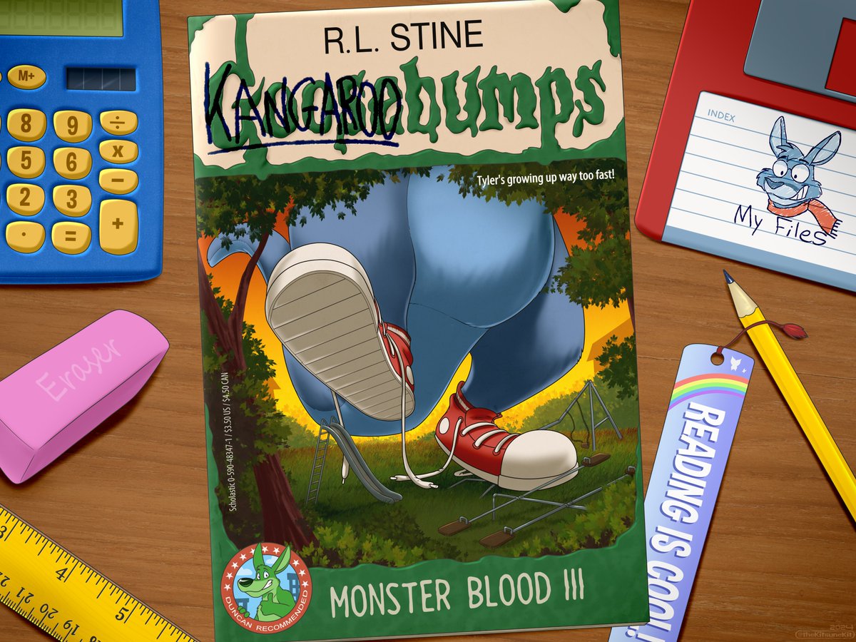 Monster Blood III
Available now at your school's Book Fair! 
🦘👟📚
Featuring <a href="/FriskeCrisps/">FriskeCrisps</a> and <a href="/duncanroo/">@duncanroo.bsky.social</a>