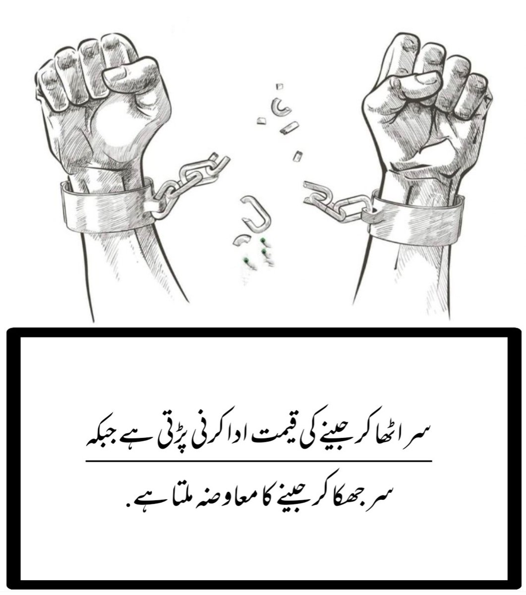 سر اٹھا کر جینے کی قیمت ادا کرنی پڑتی ہے جبکہ سر جھکا کر جینے کا معاوضہ ملتا ہے. 
#عوامی_اسمبلی_مظفرگڑھ