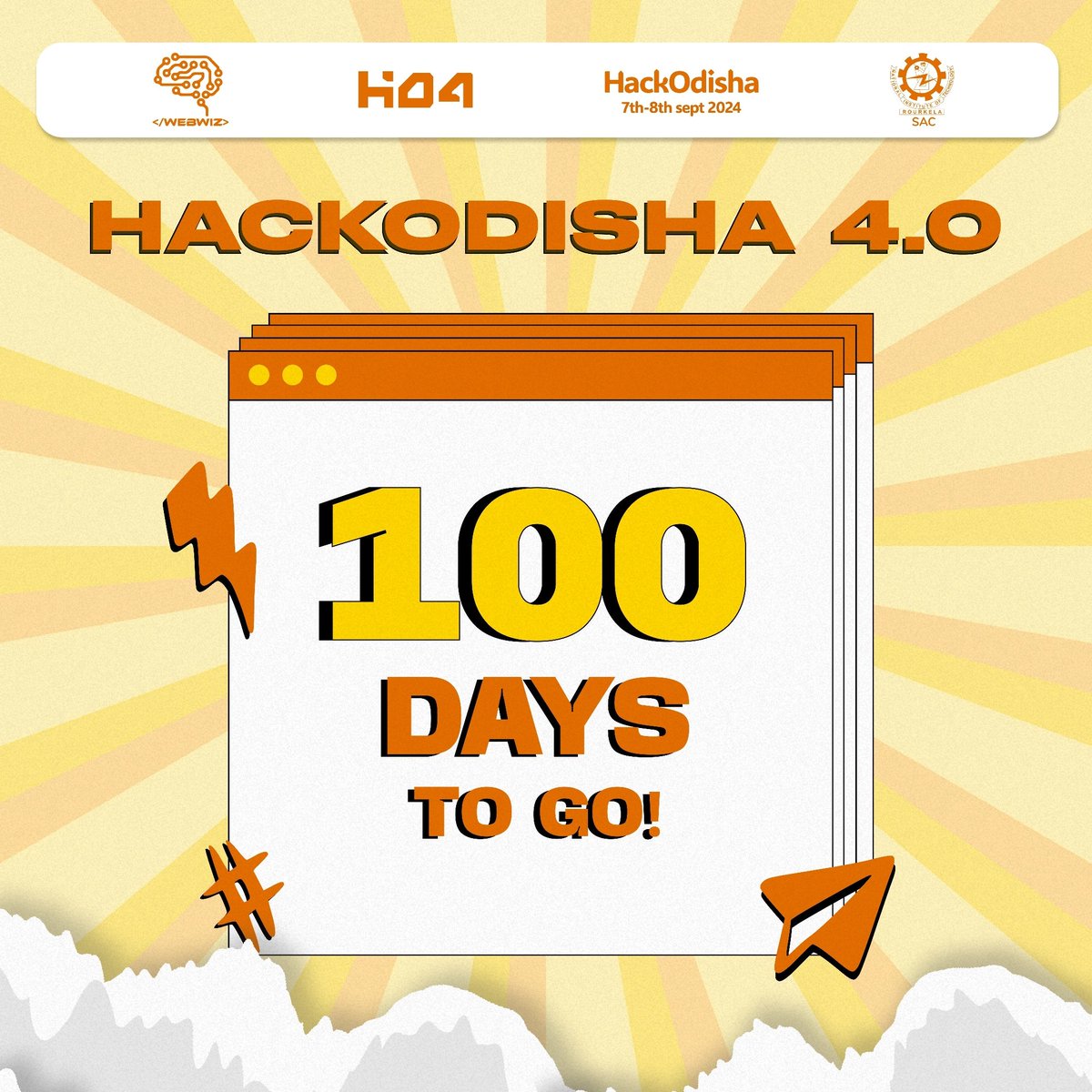 🌟 The countdown begins! 🌟
We're just 100 days away from the extraordinary hackathon HACKODISHA 4.0.After 1,2and 3 edition ,we're coming with most awaited HACKODISHA 4.0 on September 7-8!Stay tuned for updates and start preparing for an unforgettable experience!
 #100DaysToGo