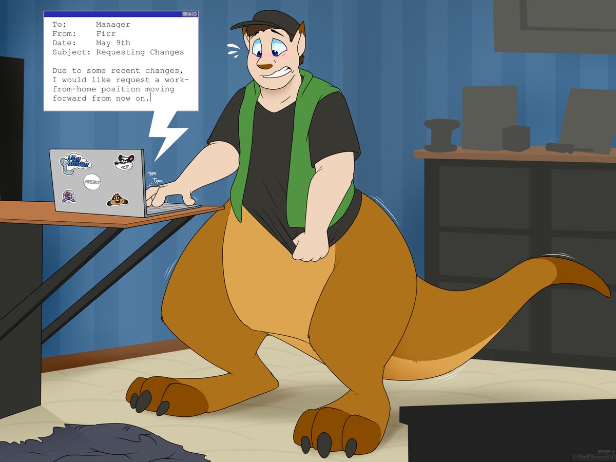 Firr's Year-Long Kangaroo TF: May 9th
Firr slowly SLOWLY turning into a kangaroo.  He's at the point where there is no way for him to hide the changes from his co-workers anymore. 
🦘📅
<a href="/Firr/">Firr</a>