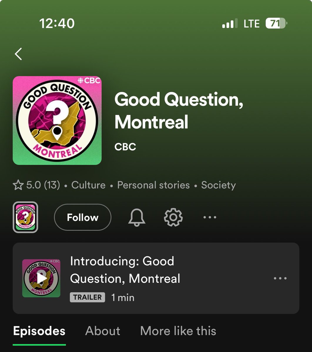 On a road trip, listening to my favourite podcast. This is a must-listen not just for Montrealers but for anyone who loves Canadian history. <a href="/CBCAinslie/">Ainslie MacLellan</a>
