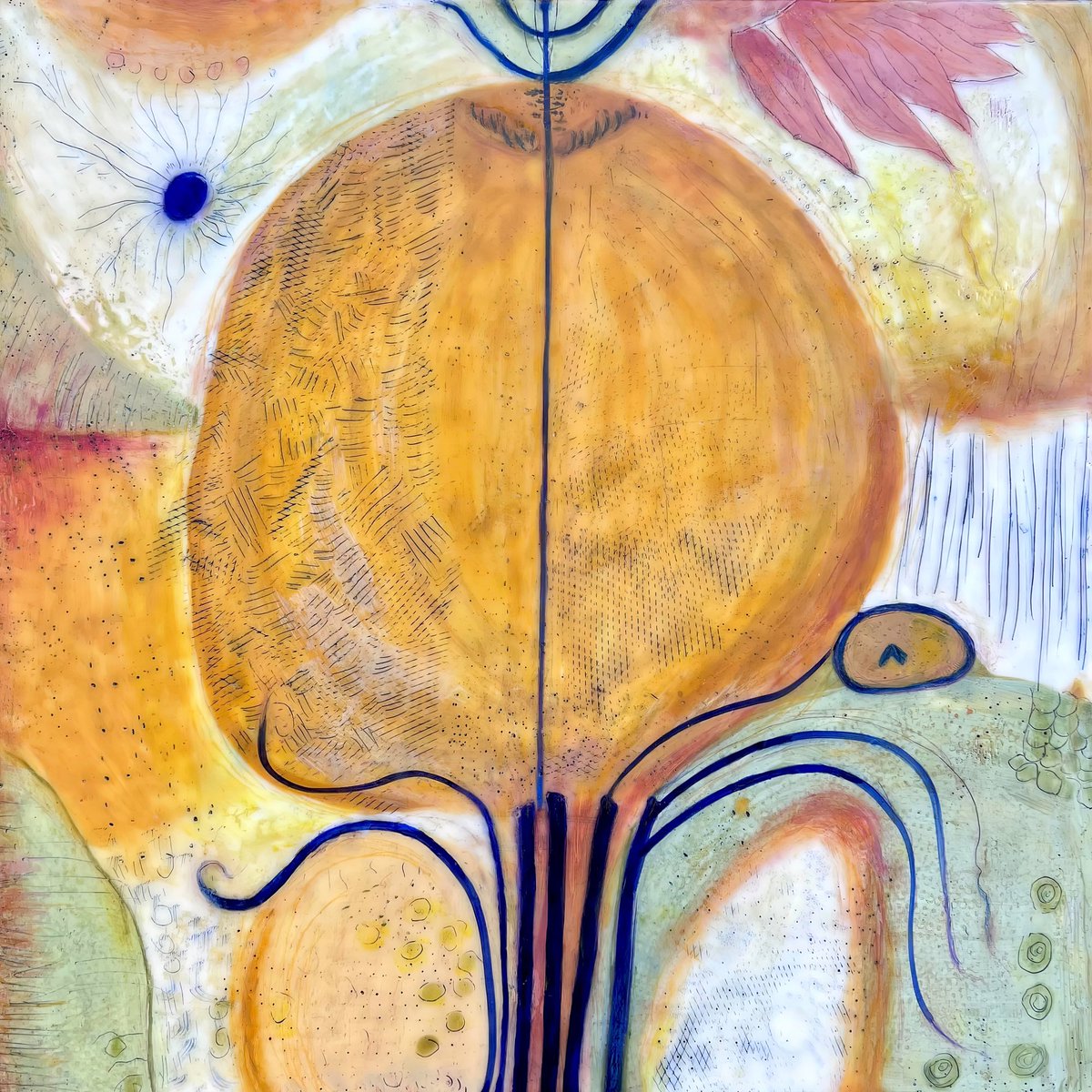 AI + analog art. Idea generated with AI in January 2023 using starryai; phyiscal painting is encaustic mixed media. 

Hi friends!  I am happy to announce that one of my encaustic paintings was accepted to a juried exhibition.  I hope to do more in this series, in preparation for