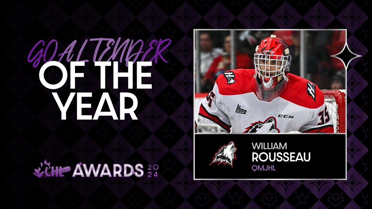 CHLHockey's tweet photo. The CHL Goaltender of the Year is William Rousseau of @HuskiesRn! #CHLAwards https://t.co/lz92nYtbyu