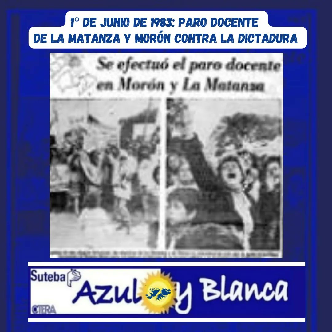 aybmatanza's tweet photo. 1° de Junio de 1983
PARO DOCENTE DE LA MATANZA Y MORÓN CONTRA LA DICTADURA 
Testimonio de @LidiaBracerasok, ex Sec Gral de SUTEBA Quilmes, congresal de SUTEBA por la lista #AzulyBlanca
#dictadura #ParoDocente #LaMatanza #Moron #LuchaDocente #memoria #udem #SUTEBA #CTERA #AnaSosa https://t.co/dzoZLlMDGI