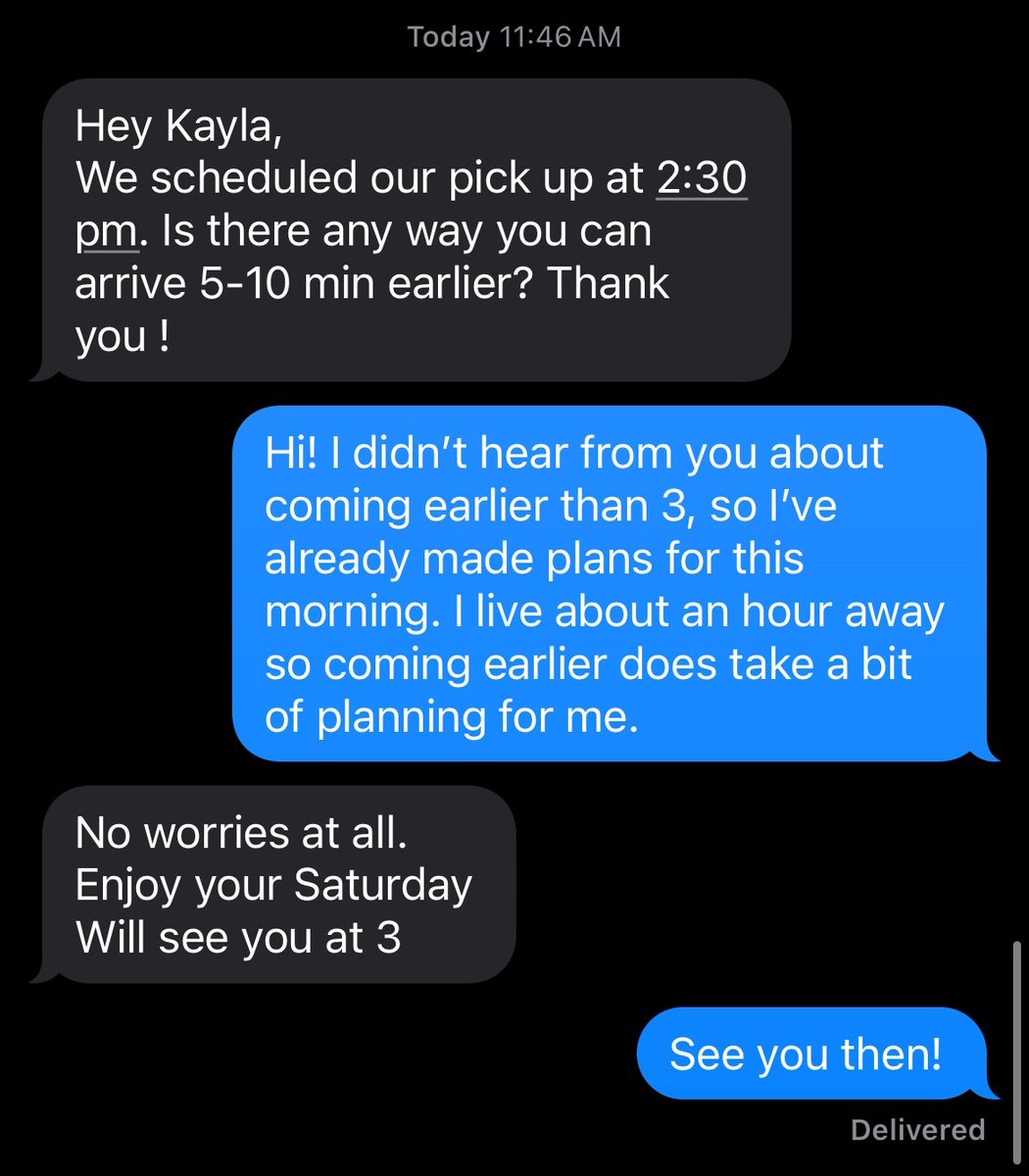 caffeinatedkay's tweet photo. working with someone today who originally booked me from 3-7 &amp; then texted me this morning asking if I could be there at 2:20 instead

I neeeever would’ve responded like this a few years ago &amp; I would’ve scrambled to make it work. but setting boundaries is worth it &amp; it pays off https://t.co/ecBkvfYQOY