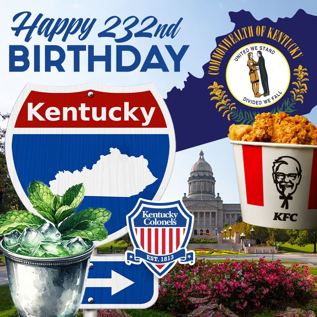 KYColonels's tweet photo. On this day in 1792, Kentucky became the 15th state to be admitted to the union, and its citizens elected Isaac Shelby as the first Governor. Happy 232nd Birthday, Kentucky! #KYHistory #HappyBirthday #KYPride #HOKC #KentuckyColonels #KYColonel https://t.co/66Nyg2j8YT