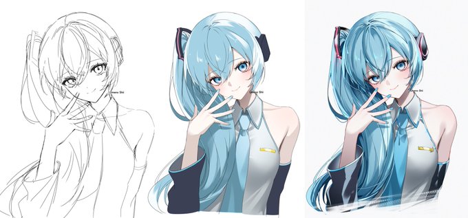 「blue hair long sleeves」 illustration images(Latest)