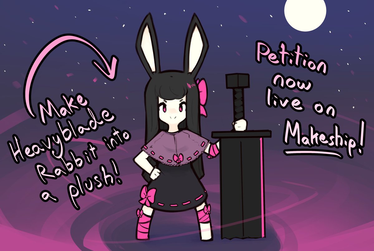 Rabbits!
We're running a petition on Makeship to create a Heavyblade Rabbit plushie!
By making a pledge, you can show that's you'd be interested in having a small stuffed ribbon-adorned rabbit girl on your shelf.
Link in replies!!