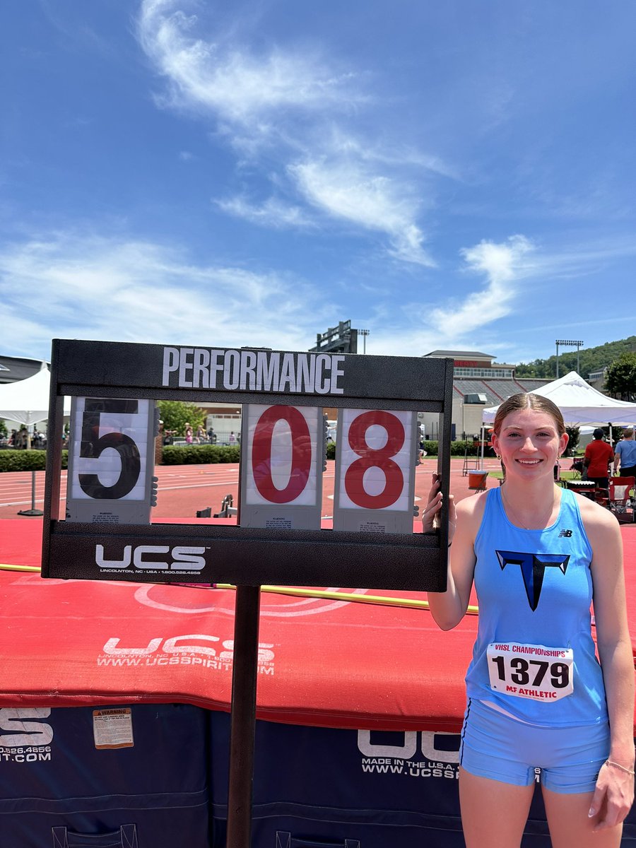 Alysa Carrigan completes a four year domination of the VHSL State High Jump! Today her jump of 5-8.5 beats her meet record from last year! Way to go Alysa!