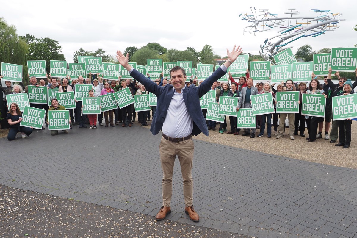 AdrianRamsay's tweet photo. Thanks so much everyone for coming to Diss for our 
@GreenPartyEast General Election launch! I was bowled over by the attendance.  We're making history here in the East in the #WaveneyValley.

#GE2024. https://t.co/Poqv79ThCV