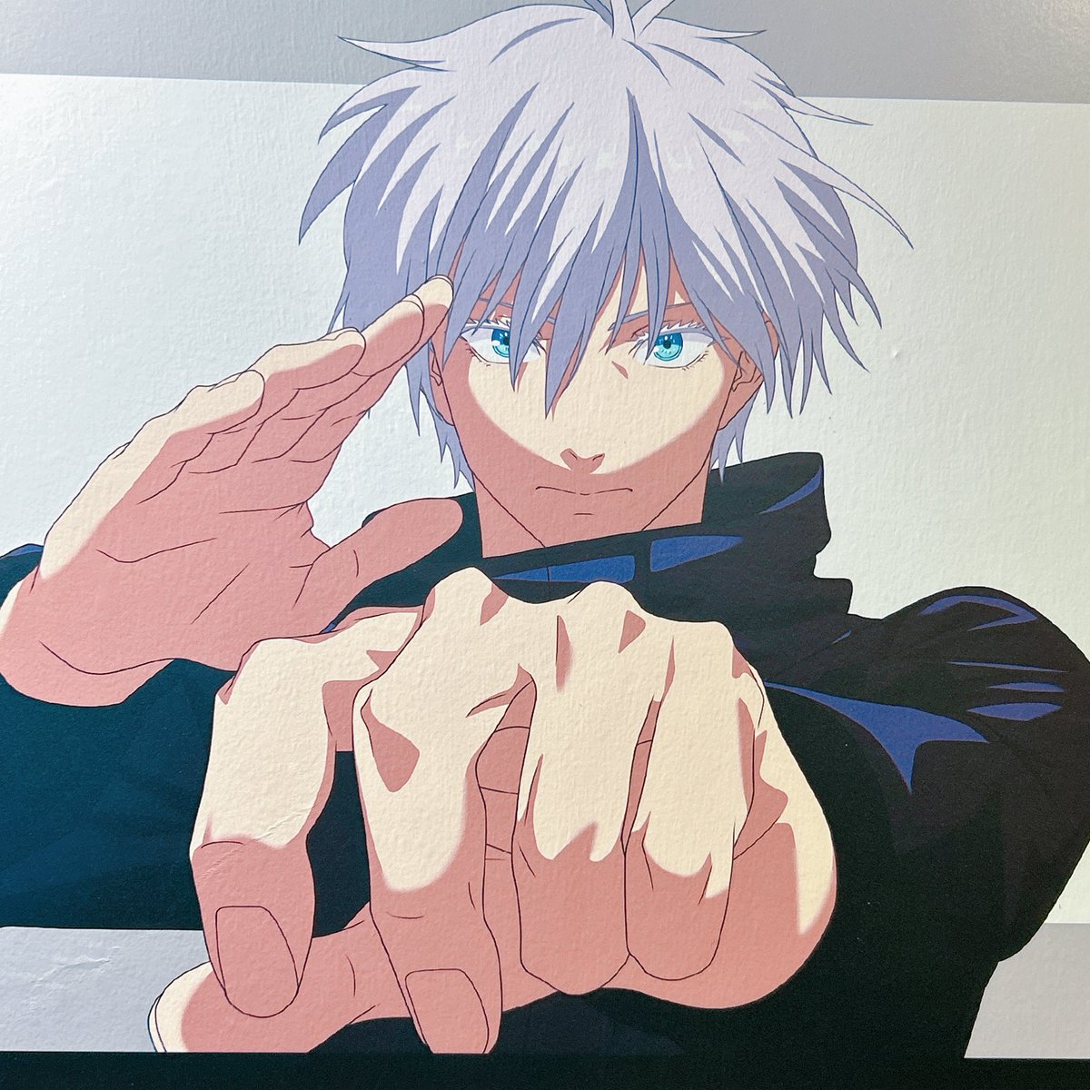 f9x00's tweet photo. Gojo illustrations on display at an exhibition for phantom parade https://t.co/8LlmgqpzR9