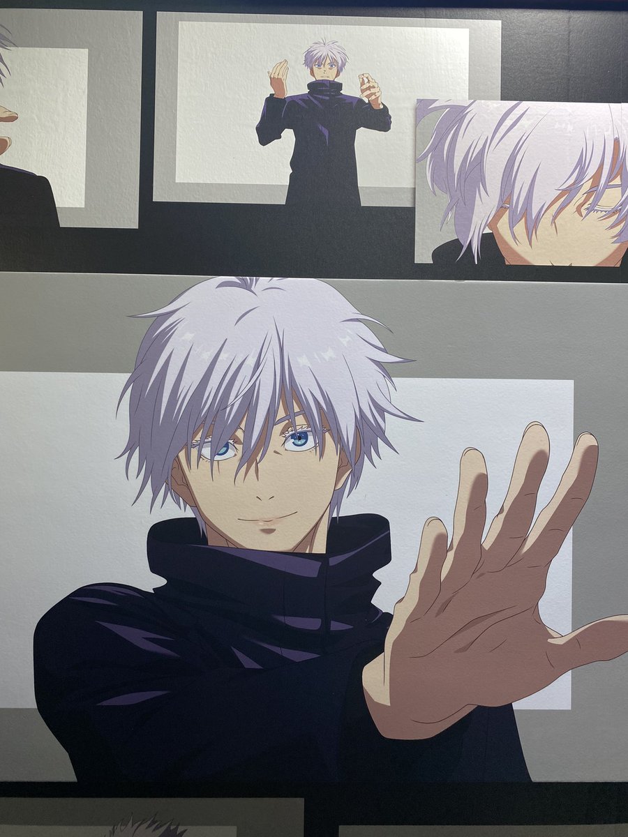 f9x00's tweet photo. Gojo illustrations on display at an exhibition for phantom parade https://t.co/8LlmgqpzR9