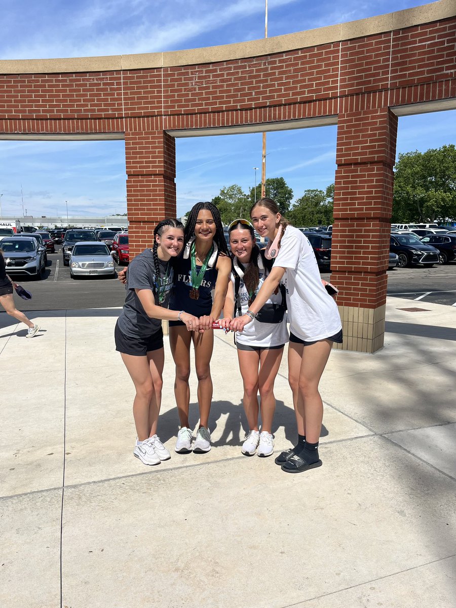 SchoberCoach's tweet photo. Congratulations to Savannah Little for finishing 4th in the 400 and the 4x2 Kennedy Eckman, Savannah, Vayda Delventhal, and Bree Braatz for finishing 5th. Two events on the podium for the Flyers today. Not sure the last time that has happened. Unbelievably proud of all 4. https://t.co/fhYhC3gzei
