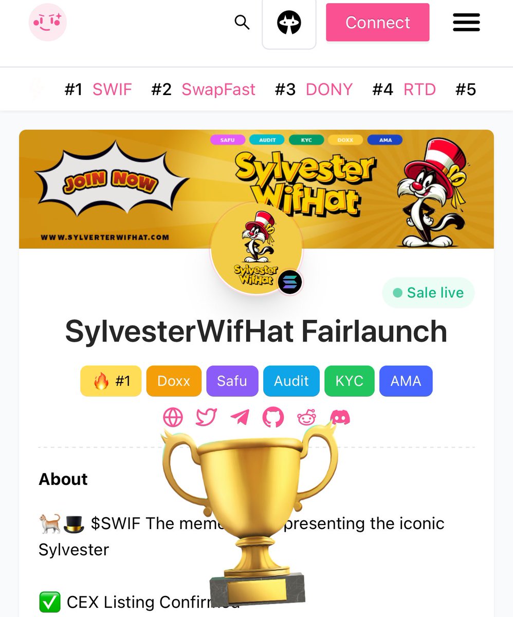 SylvesterWifHat (@sylvesterwifhat) on Twitter photo 🎩We are TOP 1 🏆 on the <a href="/pinkecosystem/">PinkSale (Pink Ecosystem)</a> 😻 MEOW, MEOW... GO, GO!
CA: HHJkYuxXSJuZVRkzKZq8QTmF8QkJPU1HVUHC12LSAgkM
Presale: pinksale.finance/solana/launchp… 🎩We are TOP 1 🏆 on the <a href="/pinkecosystem/">PinkSale (Pink Ecosystem)</a> 😻 MEOW, MEOW... GO, GO!
CA: HHJkYuxXSJuZVRkzKZq8QTmF8QkJPU1HVUHC12LSAgkM
Presale: pinksale.finance/solana/launchp…