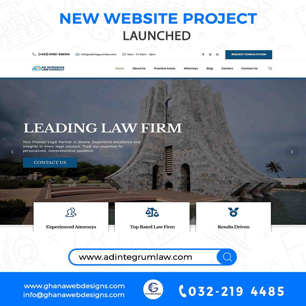 GhanaWebDesigns's tweet photo. Gratitude to Ad Integrum Law Consult (Top Law Firm in Ghana) for entrusting Ghana Web Designs with the creation of your website. 

Ready for a stunning online presence? Visit https://t.co/uV5QgCUMXn 

🇬🇭🌐✨ #GhanaWebDesigns #WebDevelopment https://t.co/B8yPDpSHZH