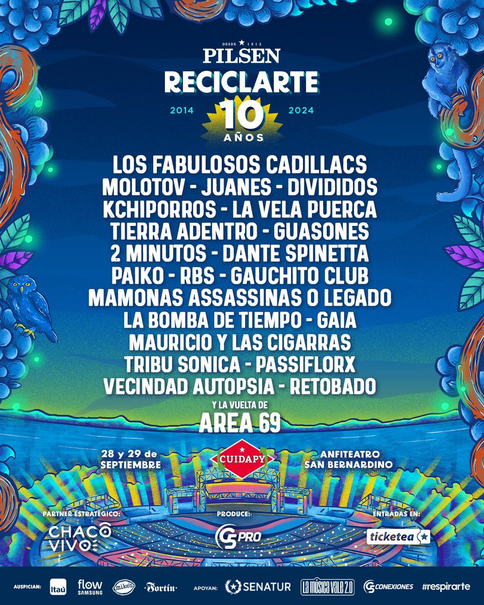 Se cansaron de esperar?

🔥TE PRESENTAMOS EL LINE UP DE #RECICLARTE2024🔥

Los 10 años del Reci se vienen EXPLOSIVOS💥🧨

🗓️28 &amp; 29 Septiembre
🏟️ Anfiteatro José A. Flores 
🎟️Entradas en @ticketapy

#ReciclArte10años #EntradasEnVenta  <a href="/PilsenPy/">Pilsen</a>