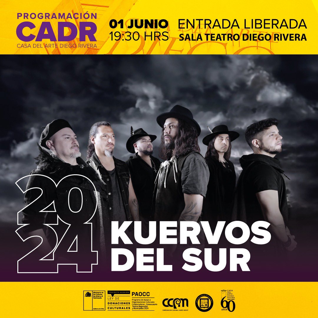 kuervosdelsur's tweet photo. Hoy en Puerto Montt 19:30 hrs. concierto gratuito en Teatro Diego Rivera , entrada liberada por orden de llegada @culturaptomontt https://t.co/Qkv0wy18qF