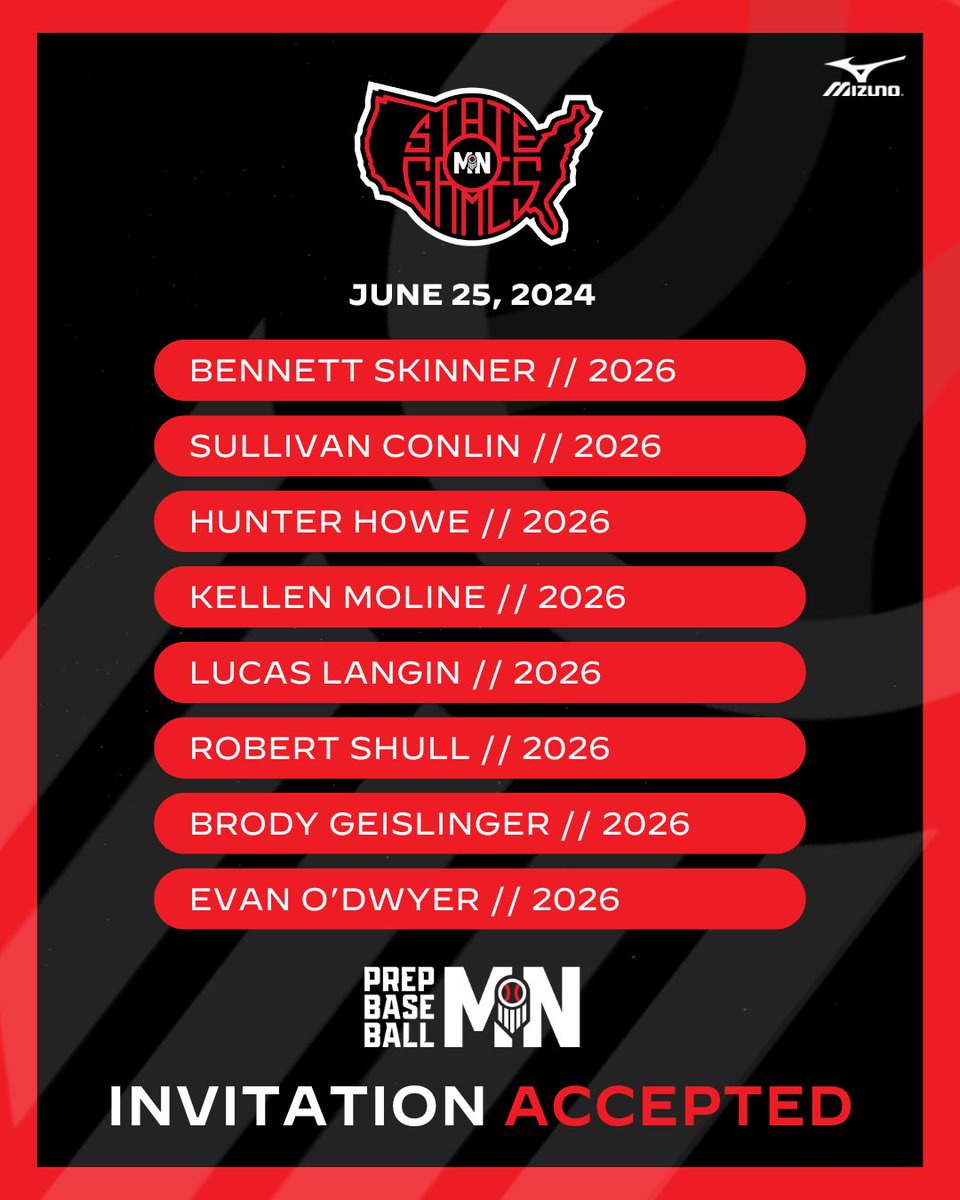 PrepBaseballMN's tweet photo. 𝐒𝐓𝐀𝐓𝐄 𝐆𝐀𝐌𝐄𝐒 ✅ 𝘐𝘯𝘷𝘪𝘵𝘦 𝘈𝘤𝘤𝘦𝘱𝘵𝘦𝘥

See you at Tonka 👋

#MNStateGames24 | #BeSeen https://t.co/V2Z5YjphYX
