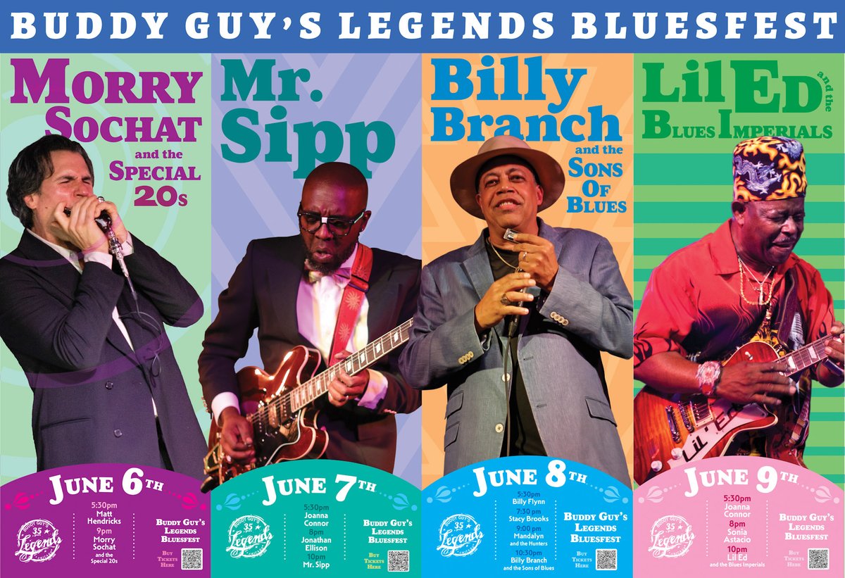 BGL BLUES FEST 2024: Come on out, Chicago! This year's Blues Fest weekend line-up at Buddy Guy's Legends, June 6th-9th, features Morry Sochat and The Special 20's, Mr. Sipp, Billy Branch and The SOB's, Lil Ed and more. Get tickets and more info at buddyguy.com.